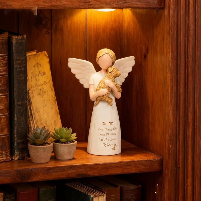 Dog Memorial Sympathy Gift for Loss of Pet, Comforting Bereavement Memorial for Grieving Dog Owners, Hand-Painted Figure，Resin Angel Statues，Garden or Home Memorial Display