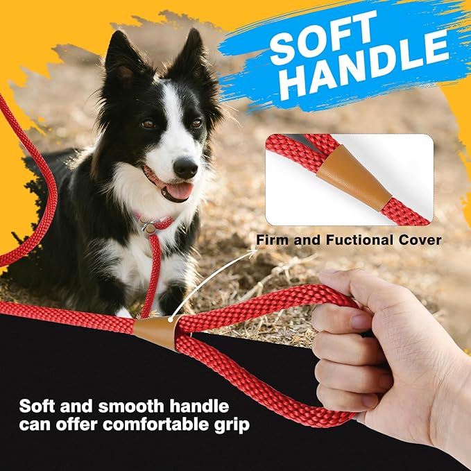 FASTFOX Dog Training Leash, 6ft x 1/2 Inch Slip Lead Loop for Small Medium Large Dogs, No Pull 3-in-1 (RED)
