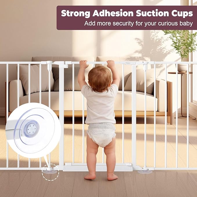 127.5" Extra Wide Baby Gate for Fireplace Christmas Tree, Configurable 5 Metal Panels Baby Fence, Child Gate for Wide Openings with Anti-Trip Pedal, Long Kid Gate for Dog Pet, 28'' Tall White