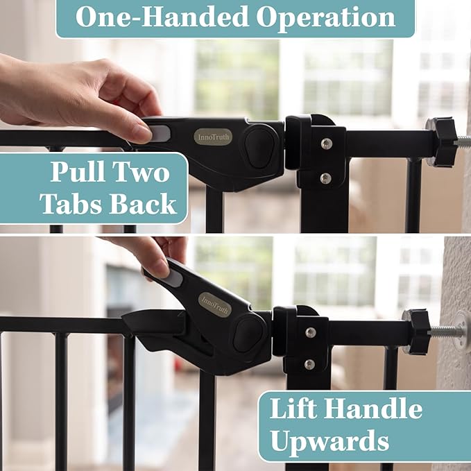 InnoTruth 36" Tall Baby Gate for Dogs, 29-39.6” Auto Close Safety Gate Crafted for Child Protection with 2.24" Slots, Dual-Lock Safety Design and Wall-Friendly, Black