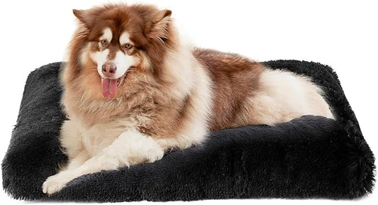 EHEYCIGA Fluffy Dog Crate Bed for Extra Large Dogs, Plush Faux Fur XLP Pad, Calming Anti Anxiety XL Plus Bed for Crate, Washable Soft Warm Dog Mat with Non-Slip Bottom, Black
