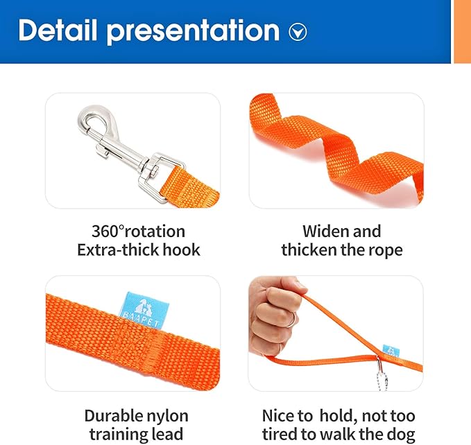 BAAPET 15/20/30/50/100 ft Long Dog Training Leash with Clickers for Small, Medium and Large Dogs or Cats (100 Feet, Orange)
