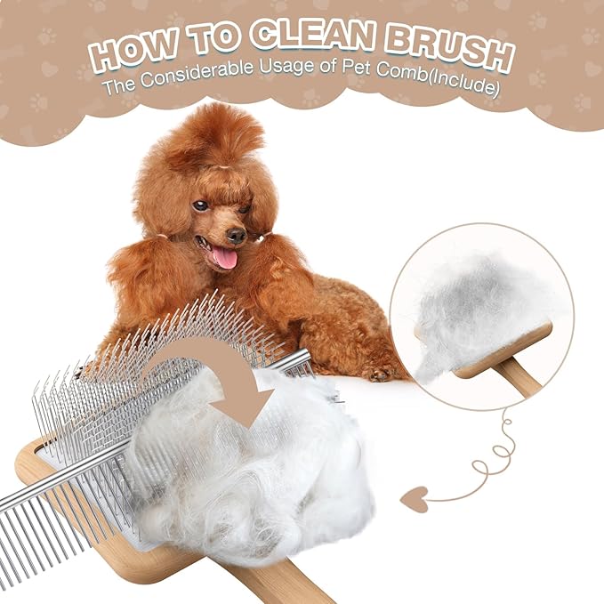 Large Slicker Brush for Dogs,Doodle Brush for Poodles, Goldendoodles, Labradoodle, Extra Long Pins for Detangling Matted Fur & Removing Tangle, Dog Grooming Kit with Wooden Handle. Natural