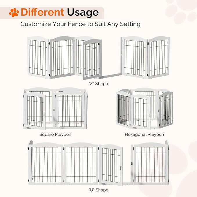 VINGLI Freestanding Dog Gate with Door, Pet Gate with Walk Through Door, Foldable Pet Safety Fence for Stairs Doorways Fireplace (30" H - 6 Panels)