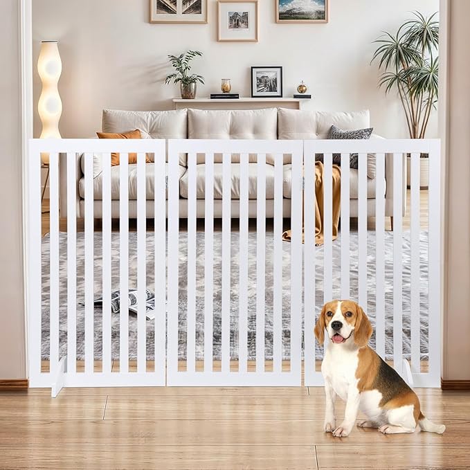 Freestanding Pet Dog Gate, 3-Panel/ 4-Panel Wooden Folding Fence for Hallway,Doorway,Hall,Stair,24 Inch Height Indoor Foldable Dog Fence