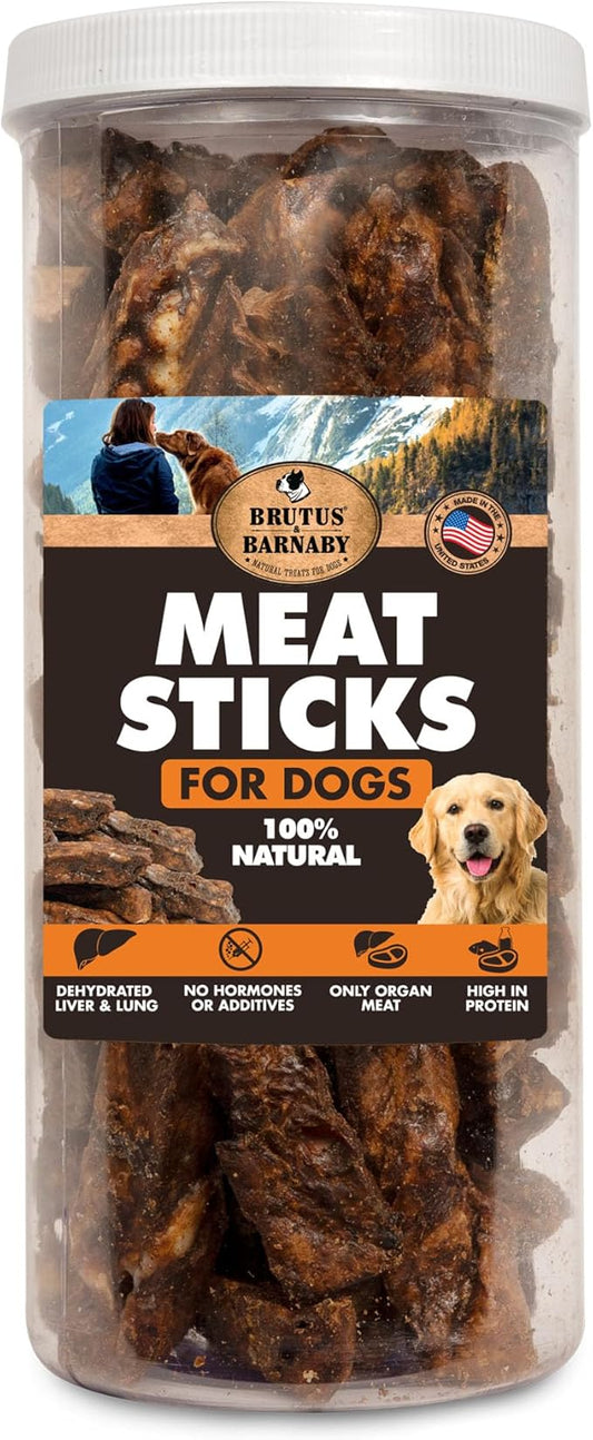 BRUTUS & BARNABY Dehydrated Lung Dog & Cat Treats, 28oz – USA Organ Meat Stick (Beef & Turkey Lung, Liver), High Protein Pet Snack