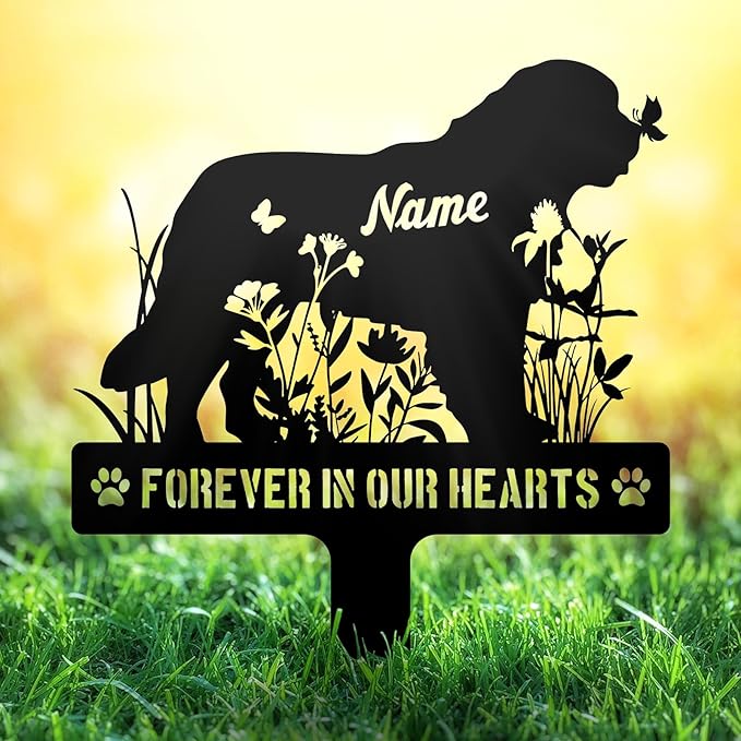 Custom Newfoundland Newfie Dog Memorial Stake, Personalized Dog Grave Marker, Metal Pet Tombstone, Outdoor Sympathy Sign for Garden Yard Decor, Pet Loss Gift