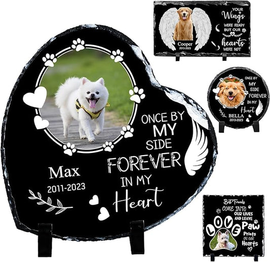 Pet Memorial Stones for Dogs Personalized Photo Rock Slate Heart Shape Customized Memorial Stone Gifts for Loss Dog Cat