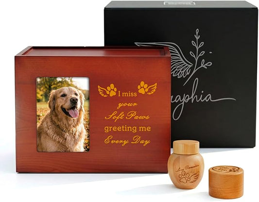 Seraphia - Pet urns for Dogs | 3-in-1| Urn for Dog Ashes Large | Pet Memorial with Photo Frame | Secure Lock | Plus a Small urn for Ashes and a Container for Hair | Dog Urn