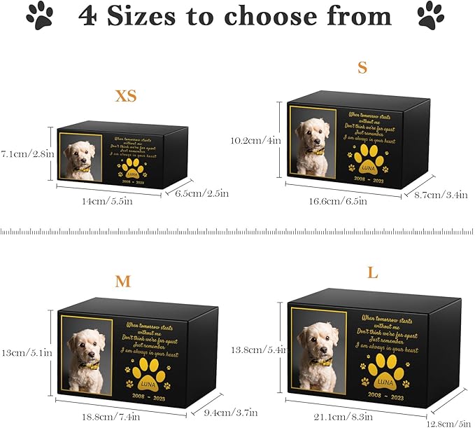 Bemaystar Personalized Pet Urns for Dogs Ashes - Custom Wooden Keepsake Urn Box with Photo for Pet Memorial Keepsake, Box Pet Cremation Urn, Sympathy Gift for a Pet Weight of Up to 10 lbs