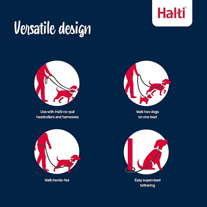 Halti Training Leash - Multifunctional Double-Ended Dog Leash, Ideal for Anti-Pulling Dog Training. Lightweight & Durable. Suitable for Small to Medium Dogs & Puppies (Size Small, Cobalt Blue, 2m)