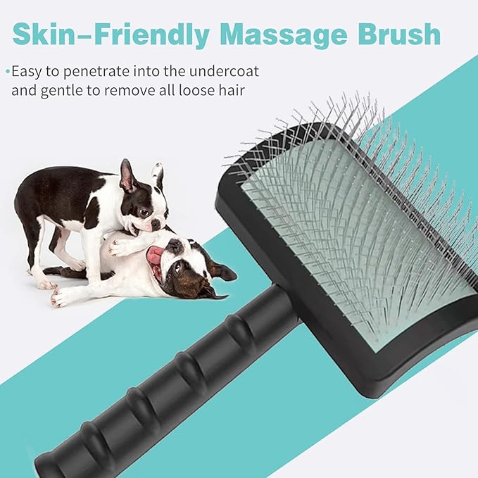 Firm Slicker Brush for Dogs- Extra Long Pin Slicker Brush for Large Dog Pet Grooming Wire Brush and Deshedding (Black)