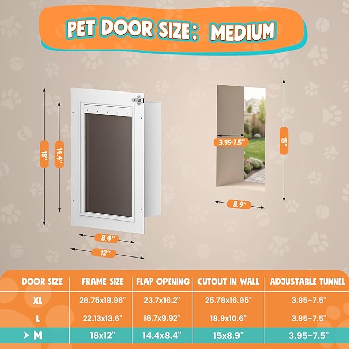 3-Flap Dog Door for Wall, Medium Doggy Door, All Aluminum Heavy Duty Pet Door, Extreme Weather Doggie Door for Interior Exterior Wall, with Insulation Flaps & Lockable Closing Panels, Pets Up to 45LB