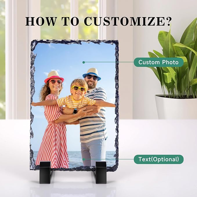 Custom Rock Slate Frame with Picture, Unique Picture Frames Personalized Picture Frame Print Photos Text Gift for Him Her Family Birthday Anniversary