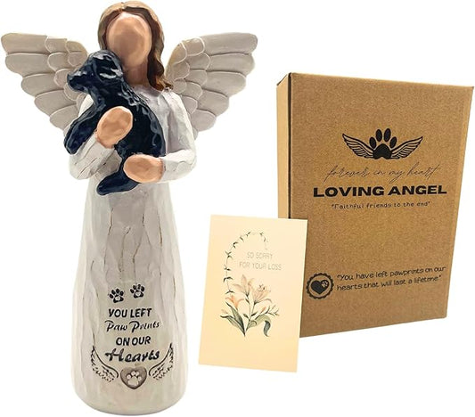 Dog Memorial Gifts for Loss of Dog, Pet Memorial Gifts for Dogs, Sculpted Hand-Painted Angel Figurines – Loss of Dog Sympathy Gift, Dog Bereavement Gifts, Dog Remembrance Gift (Black)