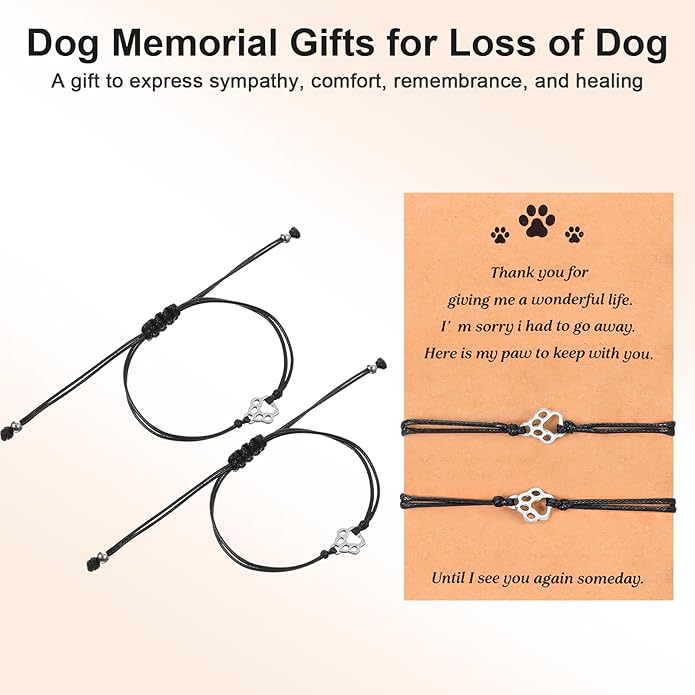 TIESOME 2pcs Dog Death Memorial Gift Bracelet, Pet Paw Print Bracelet Gift Paw Chain Set Dog Death Chain Memorial Furry Friends