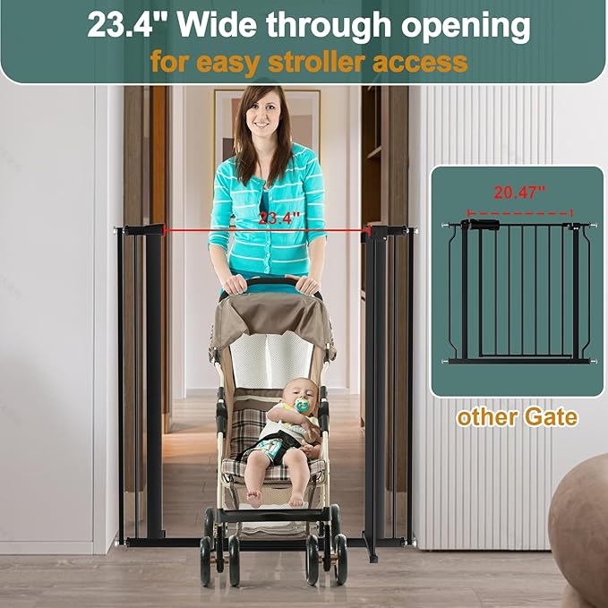 40.55" Tall, 45.86-53.74 Inch Wide, 1.37" Ultra Narrow Spacing Dog Pet Baby Gate Indoor for Doorway Hallway, Pressure Mounted 46 47 48 49 50 51 52 53 Inches Wide Black