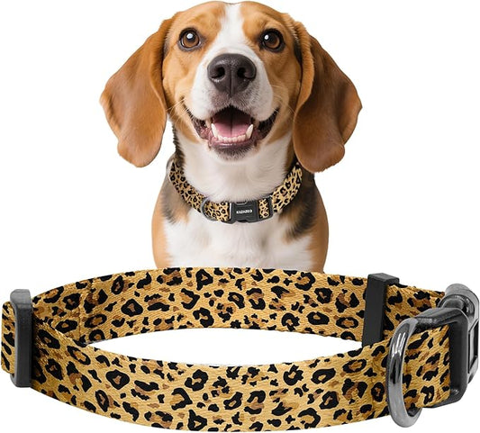 Kazazoo Dog Collar Cute and Soft Nylon Puppy Collar for Boy and Girl, Adjustable Dog Collars for Small Medium Dogs, Brown Leopard-M