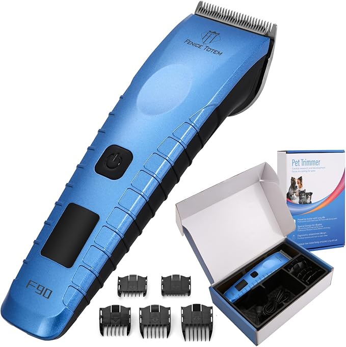 Professional Electric Dog Grooming Clippers, 2600mAh Battery, LCD Display, Type-C Charging, Silver (Blue)