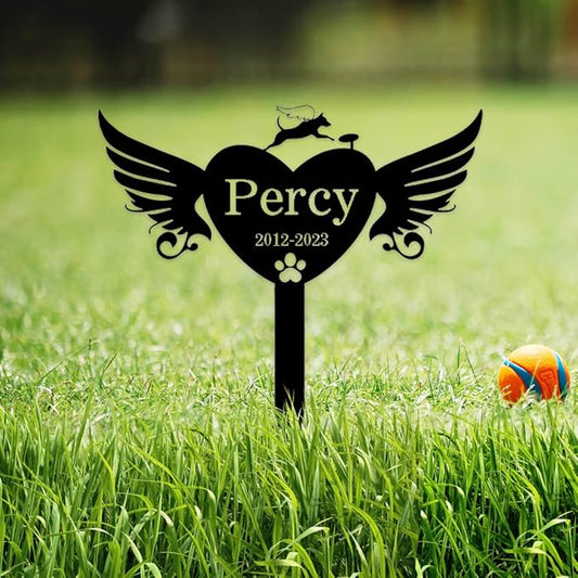 Personalized Dog Memorial Garden Stake, Custom Dog Memorial Grave Marker Pet Garden Stake, Heart with Wings Dog Memorial Grave Marker, Dog Memorial Yard Stake Pet Plaque Stake