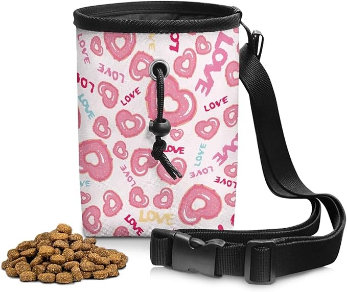Hearts Donut Puppy Training Pouch Portable Dog Food Dispenser Dog Trainer Essentials Supplies Reward Pouch Holder for Dogs & Puppies with Multiple Ways to Wear