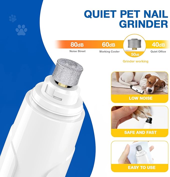 Bonve Pet Nail Grinder for Dogs - Upgraded Dog Nail Trimmers Super Quiet, 2 Speeds, Rechargeable, 2 Grinding Wheels for Small Large Dogs & Cats