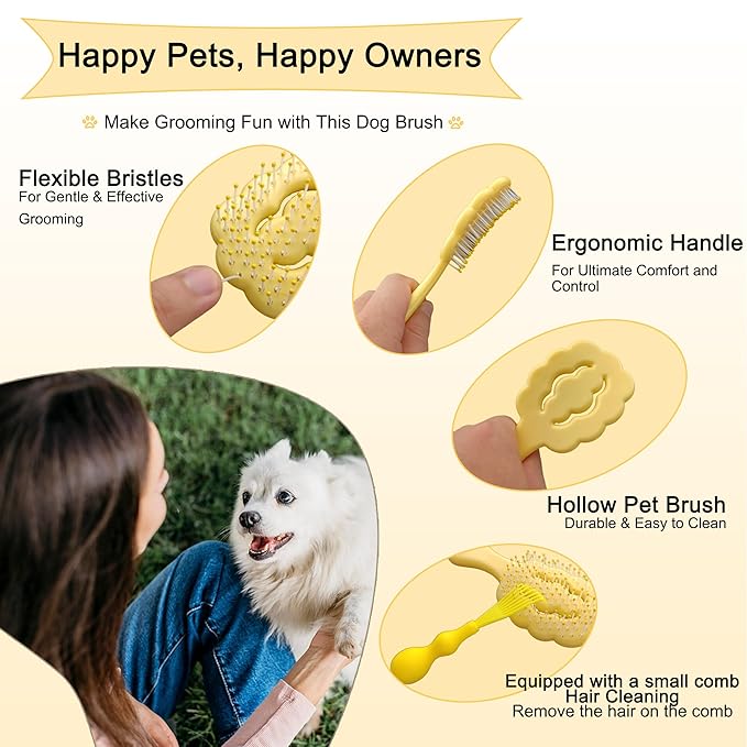 Cloud-Shaped Soft Bristle Puppy Brush for Small Dogs - Yorkie, Shih Tzu, Maltese, and Toy Poodles Grooming Tool with Detachable Lint Comb and Gift Box （Yellow）