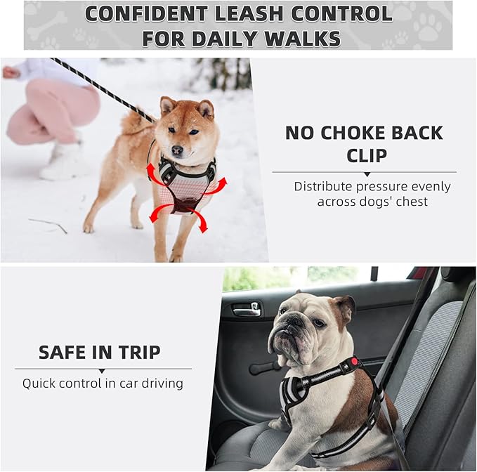 No Pull Dog Harness with A Free Heavy Duty 5ft Dog Leash, Adjustable Soft Padded Dog Vest, Reflective No-Choke Pet Oxford Vest with Easy Control Handle and Dog Leash for Dogs (Grey, Medium)