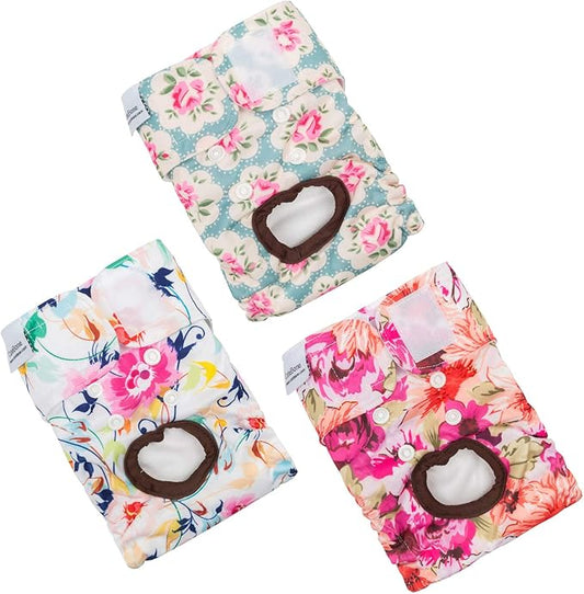 CuteBone Dog Diapers Female Washable Small Medium Large 3 Pack Reusable Doggie Diapers Puppy Period Pants for Doggy Heat Cycle Peeing