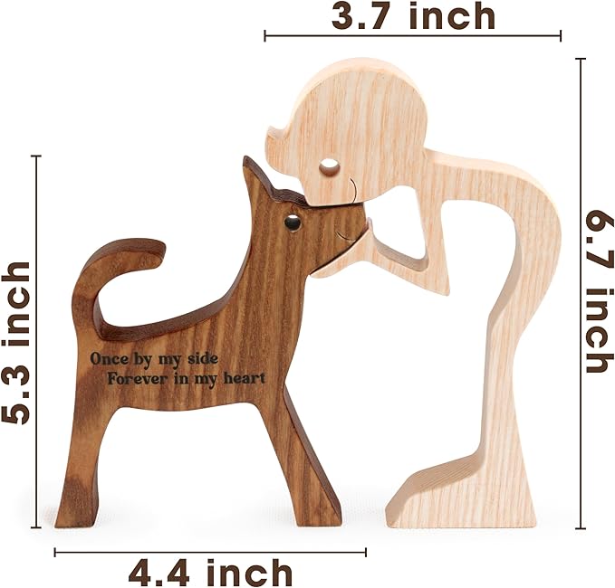 SENSUNIQ Dog Memorial Gifts, Cat Memorial Gifts, Wooden Carving Men and Dog Figura, Once by My Side Forever in My Heart - Sympathy Keepsake Dog Mom, Dog Dad for Loss of Pet (Dog and Man)