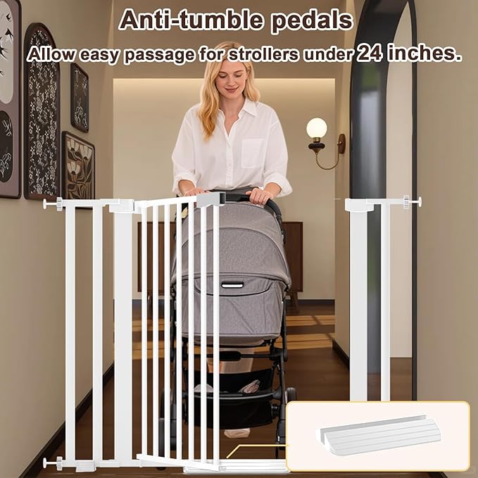 30"-62.5" Extra Wide Baby Gate for Doorways/Hallways,Pressure-Mounted Dog Gate Indoor for Stairs, Auto Close Pet Door for Child/pet Proof Safety, No Need Drilling, White