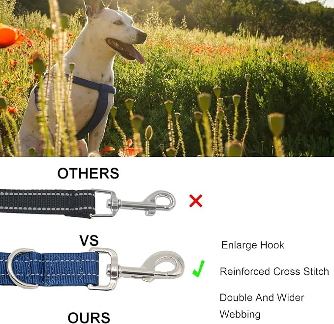 Standard Training Leashes 12 Inches for Dogs, Short Traffic Dog Leash Heavy Duty Padded Handle, Nylon Anti Pull for Reflective, Short Line Dog for Small, Medium and Large Dogs 1 FT Blue