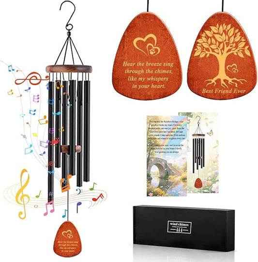 Dog Memorial Gifts Wind Chimes, Pet Loss Sympathy Gift, 25.5'' Dog Cat Passing Away Remembrance Wind Chime with Rainbow Bridge Poem Card, Black