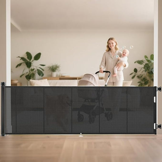 100 inch Retractable Baby Gates 42 inch Tall, Retractable Gate with Reinforced Strip Design to Prevent Crawling Through, 8 FT Extra Wide Retractable Dog Gate for Indoor/Outdoor