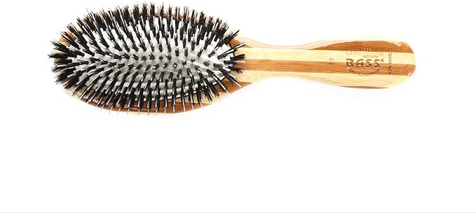 Bass Brushes | Shine & Condition Pet Brush | 100% Natural Bristle + Nylon Pin | Pure Bamboo Handle | Medium Oval | Striped Finish | Model 53P-SB