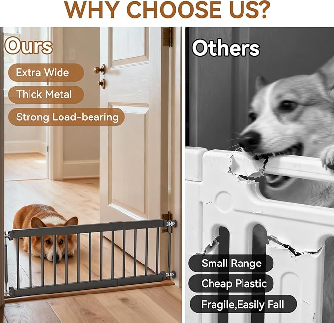 Short Dog Gate,18"-45" Adjustable Extra Wide Metal Short Dog Gate to Step Over, 13" Tall Small Pet Gate with 3 Extension Kits