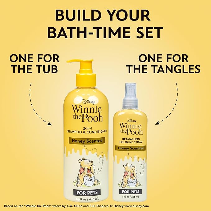 Disney Winnie the Pooh Detangling Cologne Spray for Dogs, Honey Scented Dog Fragrance with Conditioner, Gentle Care with Oatmeal, Baking Soda, Coconut Oil, 8oz