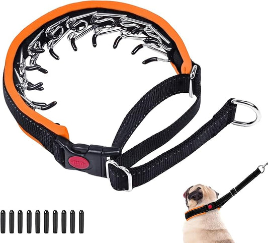 Heavy Duty Nylon No Pull Dog Collar with Buckle, Adjustable Anti Pull Reflective Slip Collar for Large Medium Small Dogs - M Orange