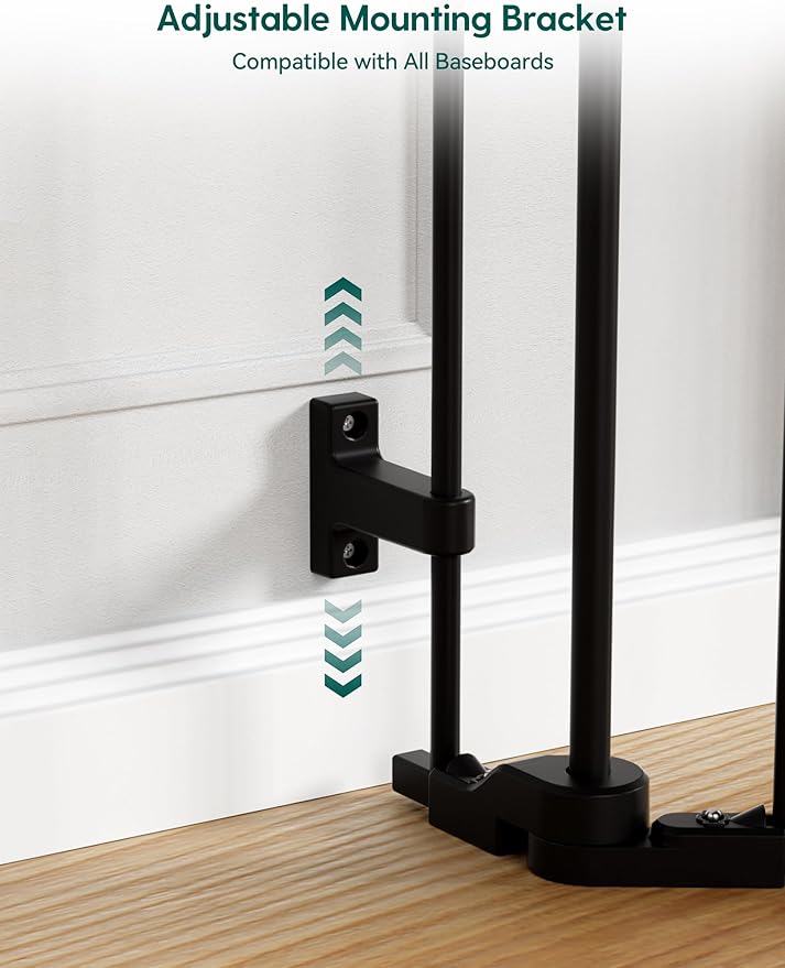 Babelio 104" Extra Wide Baby Gate, 30" Tall Auto Close Dog Fence for Stairs Doorways Fireplace, Hardware Mounted Pet Gate Indoor, Foldable 5 Metal Panels, Black