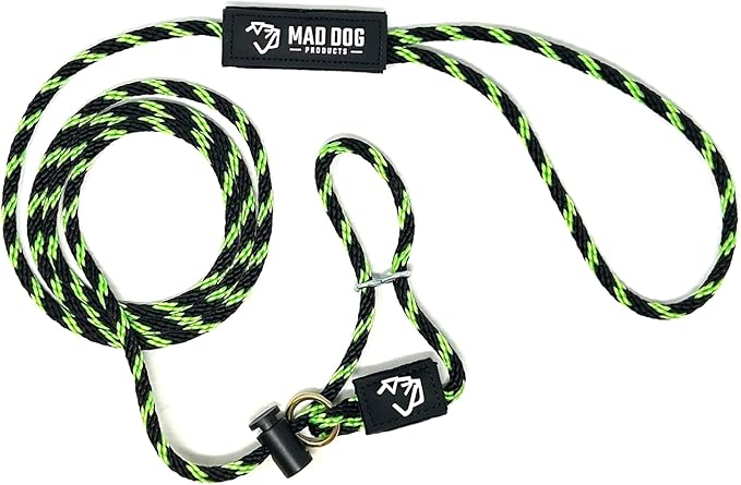 Mad Dog Products Easy Leader Dog Leash 1/4" x 10' Black/Lime Signature Rope - Made in USA