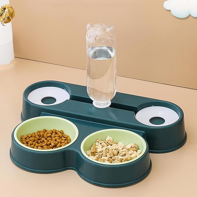 Dogs Bowl Automatic Cats Food Bowl 4 in 1 Pet Food Feeders with Automatic Water Bottle Bowl Double Bowl Pet Food and Water Dispenser Set