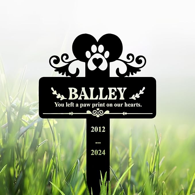 Custom Pet Name Dog Memorial Metal Cross Grave Marker, Sympathetic Grave Marker Pet with Wings Memorial Plaque, Personalized Dog Metal Garden Stake for Cemetery Yard, Outdoor Memorial Sign