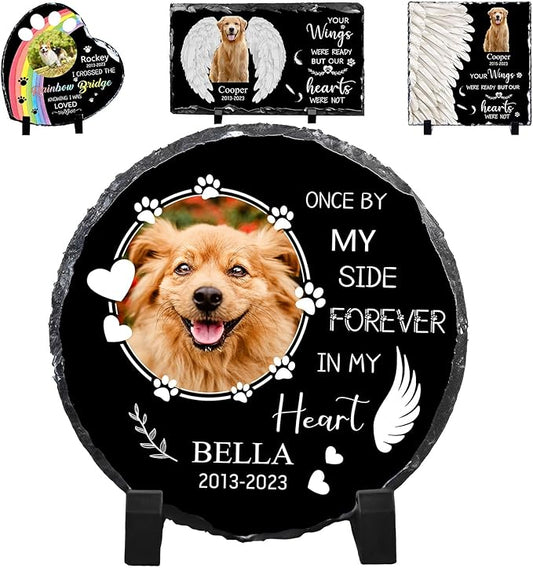 Pet Memorial Stones for Dogs Personalized Photo Rock Slate Round Shape Customized Memorial Stone Gifts for Loss Dog Cat