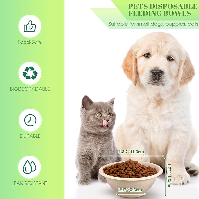 Thenshop 200 Pcs Biodegradable Disposable Pet Bowls Bulk Travel Paper Food Bowls for Small Dogs Puppy Cat Food Dish Safe Container for Outdoor Small Animal Feeding and Watering Supplies(8 oz)
