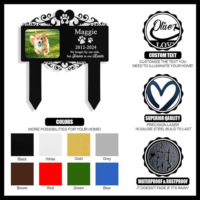 Custom Dog Grave Markers Outdoor, Personalized Pet Grave Marker Dog Memorial with Photo and Name, Outdoor Weatherproof Pet Cemetery Sign, Personalized Dog Memorial Gifts for Loss of Dog