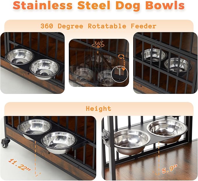 32" Dog Crate Furniture for Small Medium Dogs, Steel Solid Wood Dog Kennel Indoor, Escape-Proof Lock & Chew-Resistant, Home Décor Integration Multi-Purpose Pet Cage Furnitures
