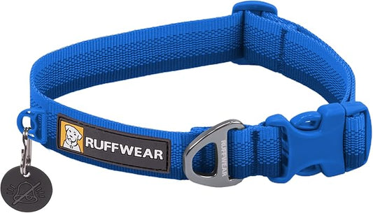 Ruffwear, Front Range Dog Collar, Adjustable Tubelok Webbing, Lightweight, Side Release Buckle, Aluminum V-Ring, Durable for Everyday Use, Blue Pool, 20"-26"
