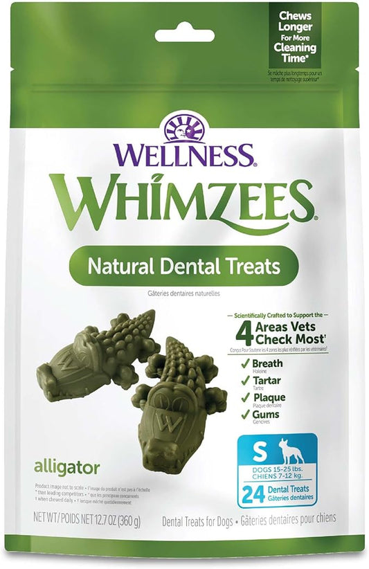 Whimzees Wellness Alligator Dog Dental Treats, Small Size, (24 Count)