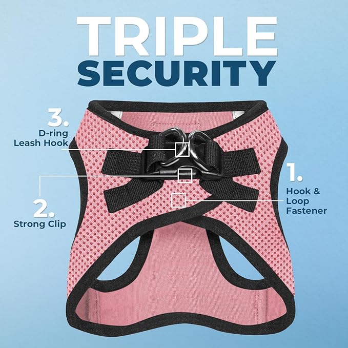 Best Pet Supplies Voyager Step-in Air Harness - All Weather Mesh, Reflective, No Pull Harness for Dogs, Cats - Secure with Hook & Loop Fastener, Buckle, Double D-Rings - Pink/Black Trim, XXXS