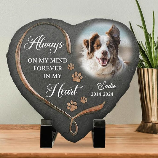 Wrappiness Pet Memorial Stone - Angels Sometimes Have Paws, Personalized Dog Memorial Gifts, Remembrance Condolences Bereavement Gifts for Loss of Pet Custom Photo (Heart 02, Stone with Stand)